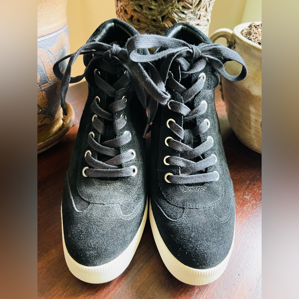 NWOT Via Spiga Wedge Sneakers in Black Suede | Size 8.5